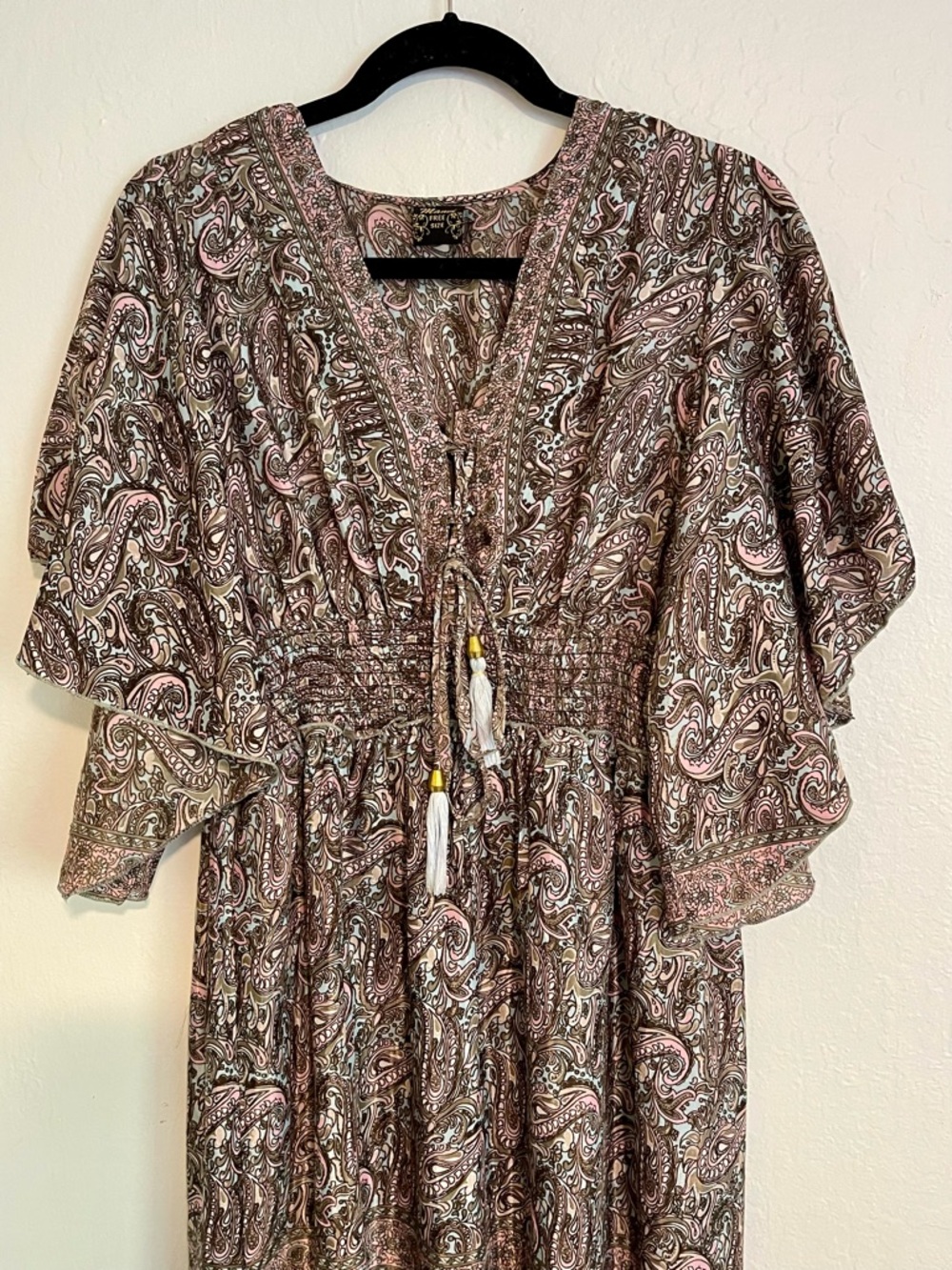 Paisley Boho Maxi Dress in Brown and Pink